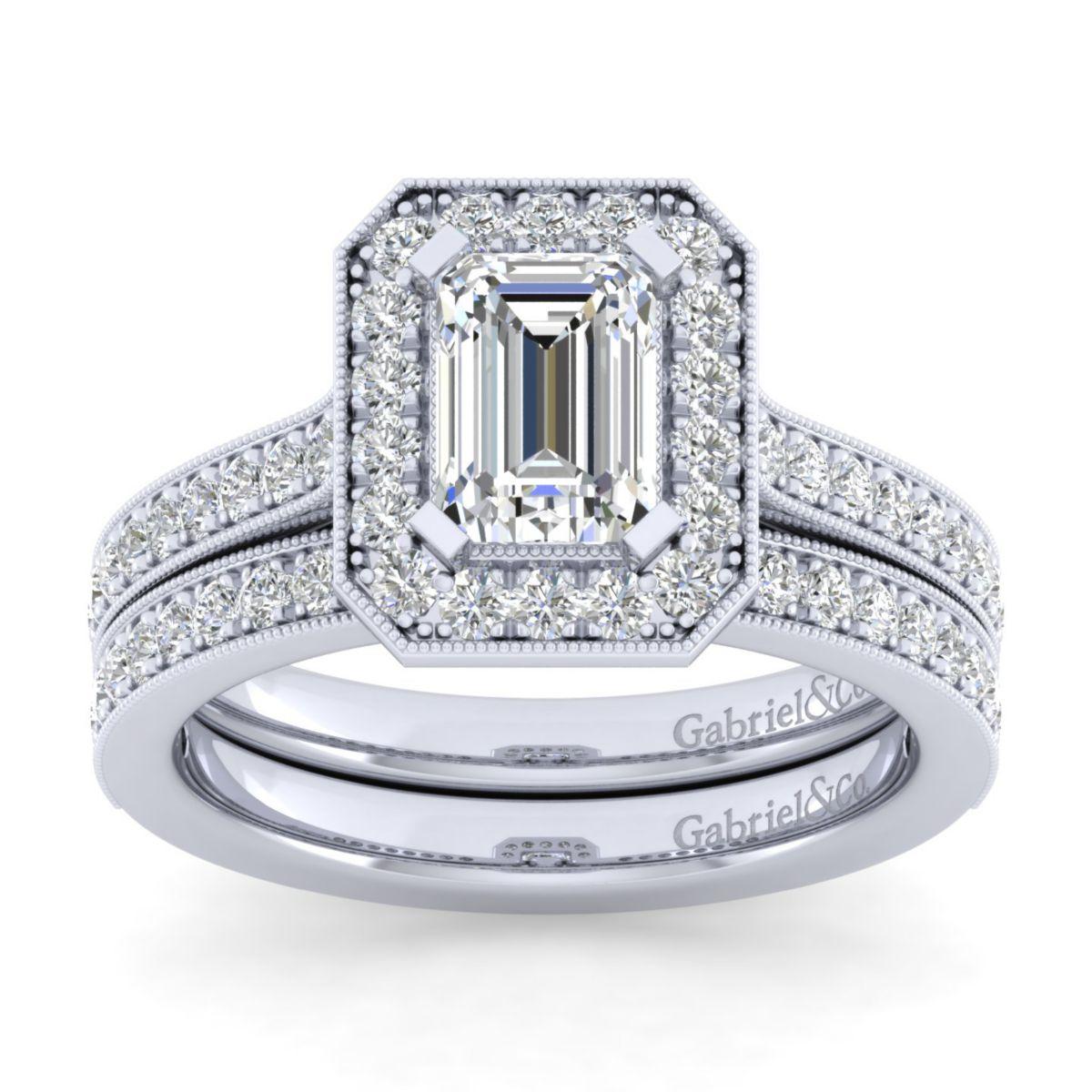 Gabriel & Co. 14k White Gold Victorian Halo Engagement Ring