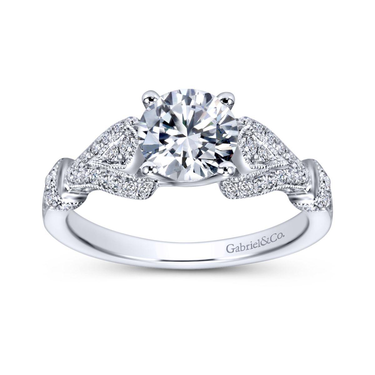 Gabriel & Co. 14k White Gold Victorian Straight Engagement Ring