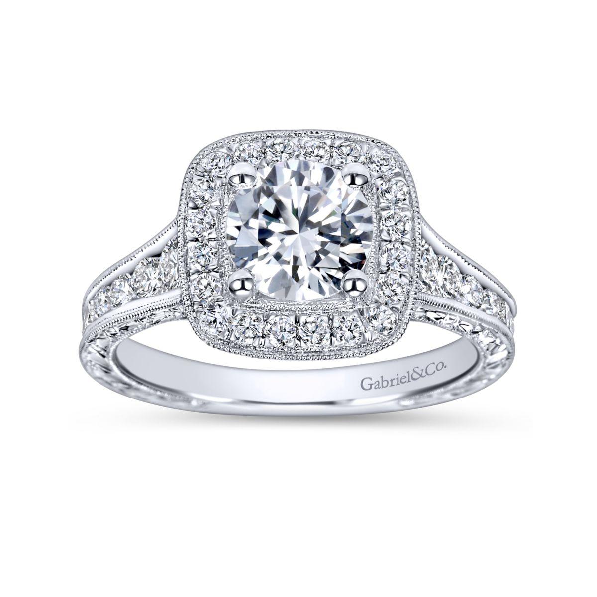 Gabriel & Co. 14k White Gold Victorian Halo Engagement Ring