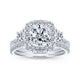 Gabriel & Co. 14k White Gold Contemporary Three Stones Halo Engagement Ring