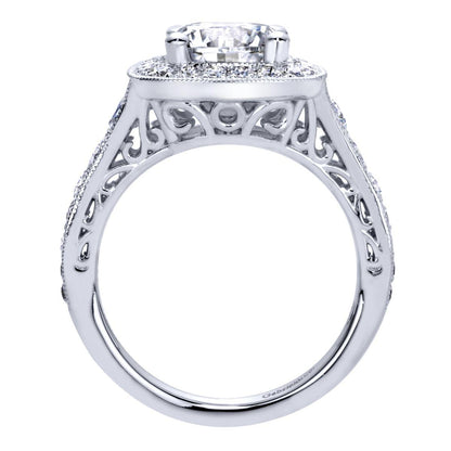 Gabriel & Co. 14k White Gold Victorian Halo Engagement Ring