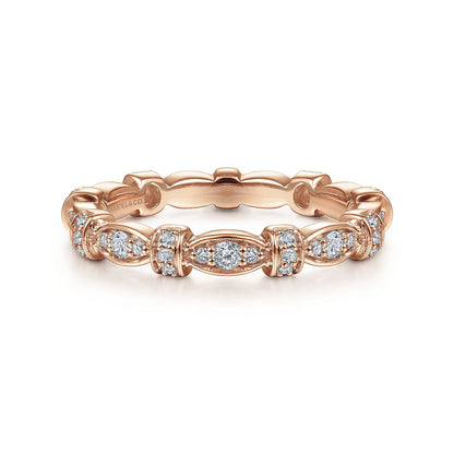 14K Rose Gold Geometric Stackable Diamond Ring