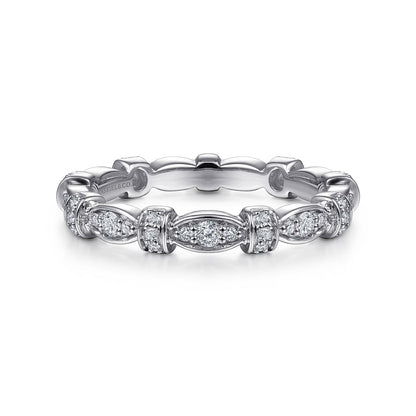 14K White Gold Geometric Stackable Diamond Ring