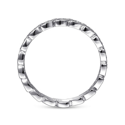 14K White Gold Millgrained Marquise Stackable Diamond Ring