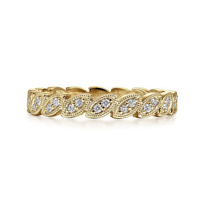 14K Yellow Gold Millgrained Marquise Stackable Diamond Ring