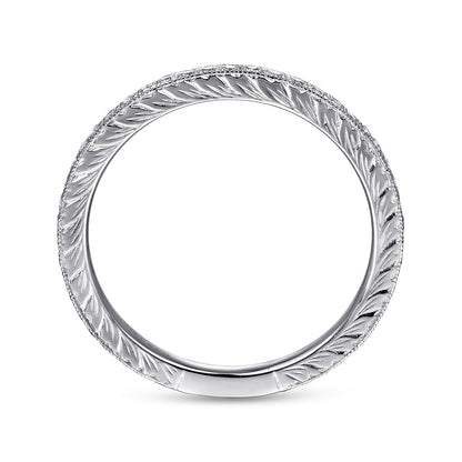 14K White Gold Hand Carved Stackable Diamond Ring