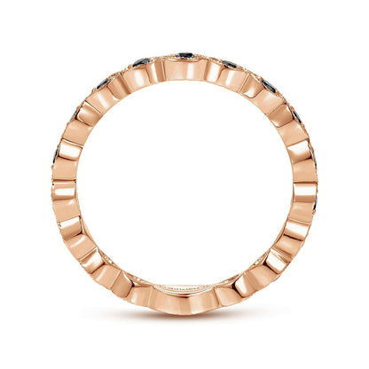 14K Rose Gold Contoured Marquise Station Black Diamond Stackable Ring