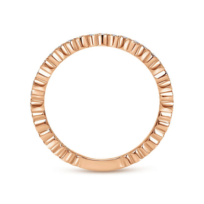 14K Rose Gold Scalloped Stackable Diamond Band Ring