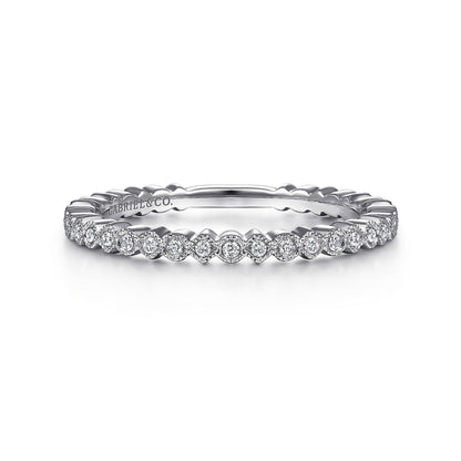 14K White Gold Scalloped Stackable Diamond Band Ring