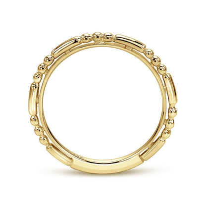 14K Yellow Gold Ball and Bar Station Stackable Ring
