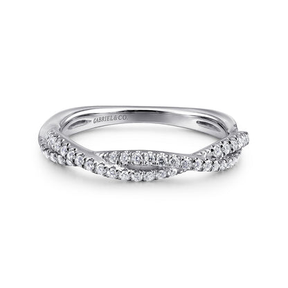 14K White Gold Twisted Diamond Stackable Ring