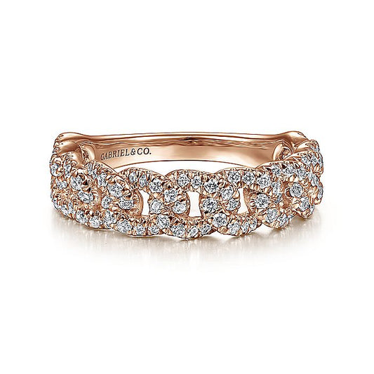 Gabriel & Co. LR51181K45JJ 14K Rose Gold Chain Link Stackable Diamond Ring