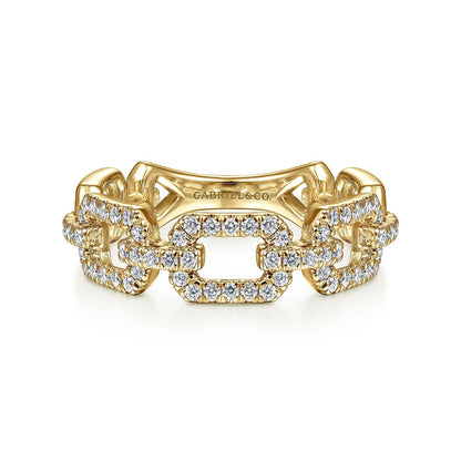 14K Yellow Gold Pavé Diamond Chain Link Stackable Ring Band
