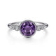 Gabriel & Co. LR51448W45AM 14K White Gold Round Bezel Set Amethyst and Diamond Ring