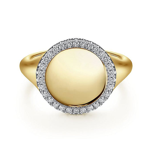 Gabriel & Co. LR51521Y45JJ 14K Yellow Gold Pinky Signet Ring with Diamond Halo