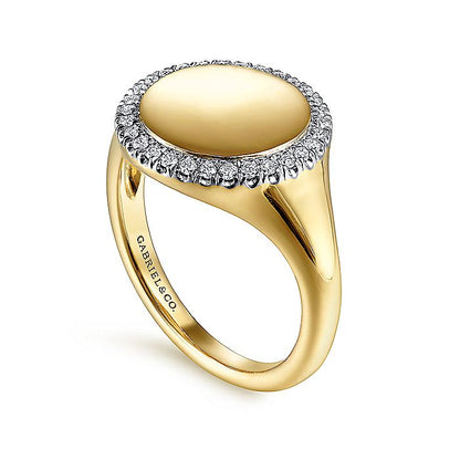 Gabriel & Co. LR51521Y45JJ 14K Yellow Gold Pinky Signet Ring with Diamond Halo