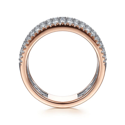 14K White-Rose Gold Pavé Diamond Wide Band Ring