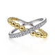 Gabriel & Co. LR51628M45JJ 14K White-Yellow Gold Bujukan Diamond and Metal Bead Criss Cross Ring in size 10.8mm width