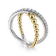 Gabriel & Co. LR51628M45JJ 14K White-Yellow Gold Bujukan Diamond and Metal Bead Criss Cross Ring in size 10.8mm width