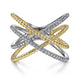 Gabriel & Co. LR51630M45JJ 14K White-Yellow Gold Twisted Rope and Diamond Criss Cross Ring