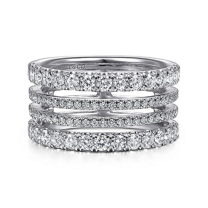 Gabriel & Co. LR51647W45JJ 14K White Gold Four Row Diamond Ring
