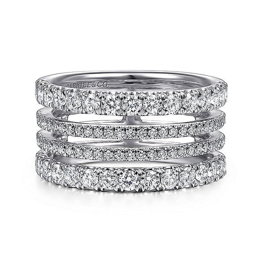 Gabriel & Co. LR51647W45JJ 14K White Gold Four Row Diamond Ring