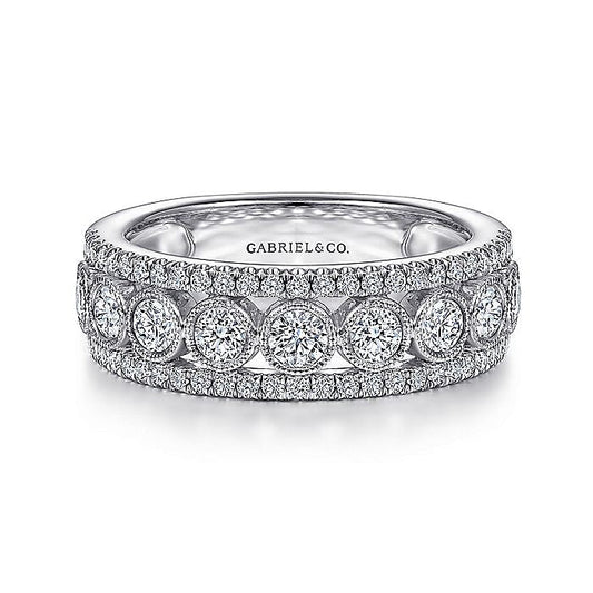 Gabriel & Co. LR51657W45JJ 14K White Gold Three Row Diamond Band
