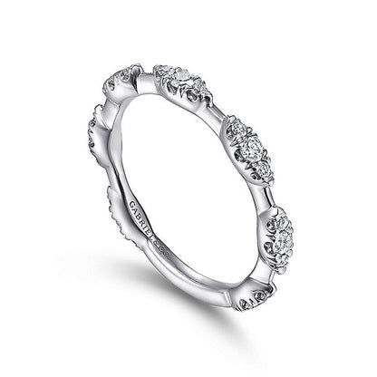 Gabriel & Co. LR51696W45JJ 14K White Gold Diamond Cluster Station Stackable Ring
