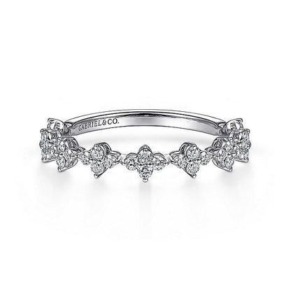 Gabriel & Co. LR51700W45JJ 14K White Gold Diamond Cluster Station Stackable Ring