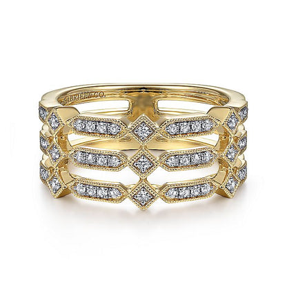 Gabriel & Co. LR51739Y45JJ 14K Yellow Gold Three Row Diamond Ring
