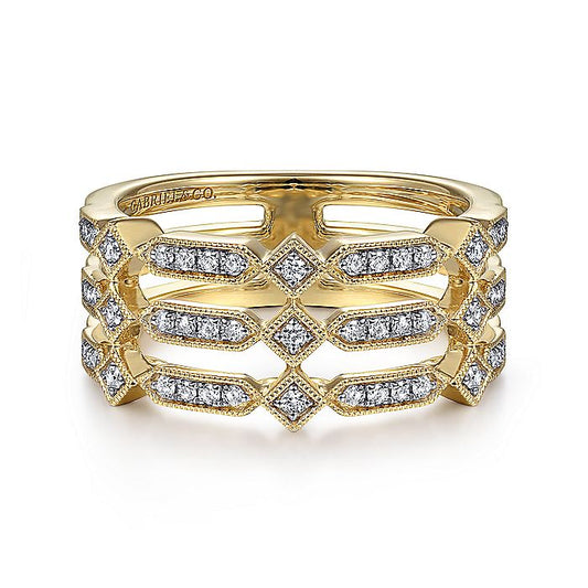 Gabriel & Co. LR51739Y45JJ 14K Yellow Gold Three Row Diamond Ring