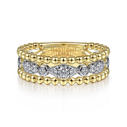 Gabriel & Co. LR51779M45JJ 14K White-Yellow Gold Diamond and Bujukan Bead Ring