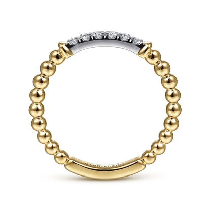 14K White-Yellow Gold Bujukan Band Stackable with Diamond Pavé Center Bar