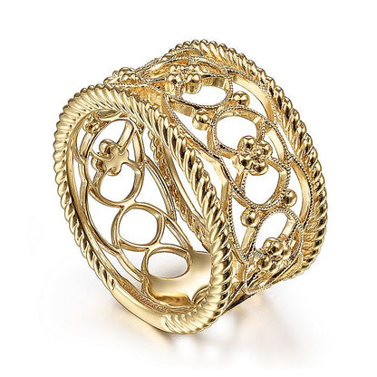 Gabriel & Co. LR51885Y4JJJ 14K Yellow Gold Twisted Rope and Bujukan Bead Wide Band Ring