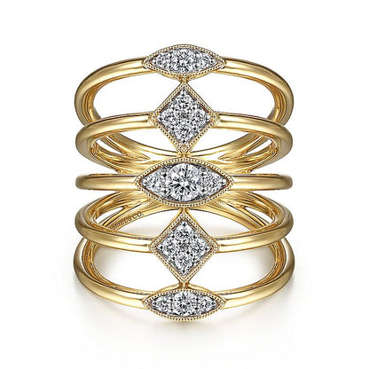 Gabriel & Co. LR52029Y45JJ 14K Yellow Gold Geometric Station Diamond Pavé Statement Ring