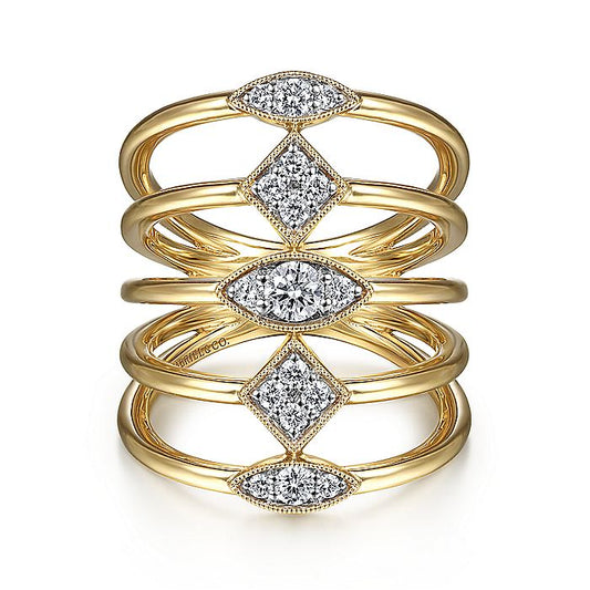 Gabriel & Co. LR52029Y45JJ 14K Yellow Gold Geometric Station Diamond Pavé Statement Ring