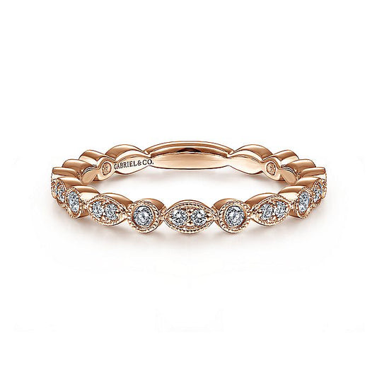 Gabriel & Co. LR5701K45JJ 14K Rose Gold Marquise and Round Station Diamond Ring