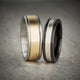 8MM Grey Tungsten Carbide Ring - Linear 14K Yellow Gold Insert with Round Edge
