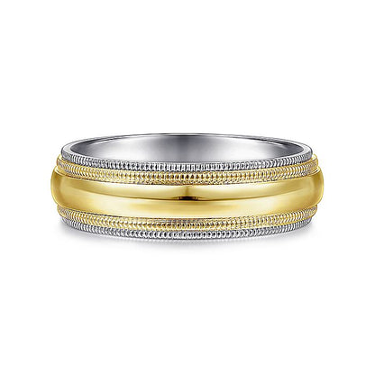 Gabriel & Co. MBH0173-60M4JJJ 14K White-Yellow Gold 6mm - Polished Center and Milgrain Edge Men's Wedding Band
