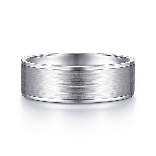 Gabriel & Co. MBL0143-70W4JJJ 14K White Gold 7mm - Satin Finish and Polished Edge Men's Wedding Band