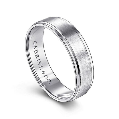 Gabriel & Co. MBM0109-60W4JJJ 14K White Gold 6mm Satin Polish Center and Beveled Edge Men's Wedding Band