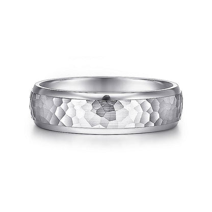 Gabriel & Co. MBM0112-60W4JJJ 14K White Gold 6mm -  Hammered Center and Polished Edge Men's Wedding Band