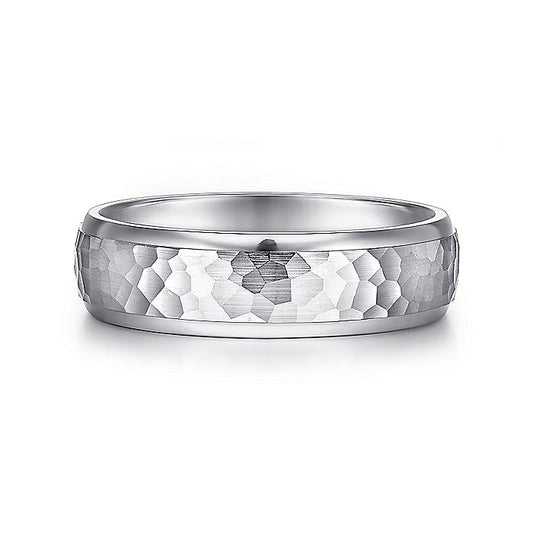 Gabriel & Co. MBM0112-60W4JJJ 14K White Gold 6mm -  Hammered Center and Polished Edge Men's Wedding Band