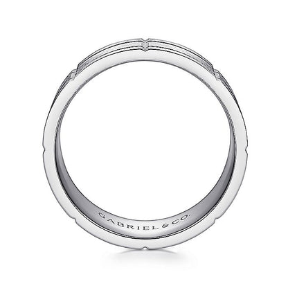 Gabriel & Co. MBM0142-80W4JJJ 14K White Gold 8mm - Grooved Elongated Checkered Pattern Men's Wedding Band