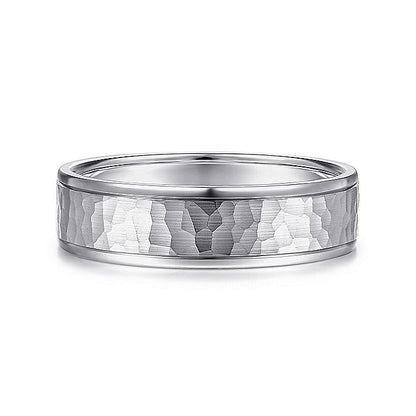 Gabriel & Co. MBM0157-60W4JJJ 14K White Gold 6mm - Hammered Center, Polished Edge Men's Wedding Band
