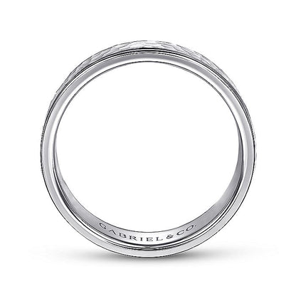 Gabriel & Co. MBM0157-60W4JJJ 14K White Gold 6mm - Hammered Center, Polished Edge Men's Wedding Band