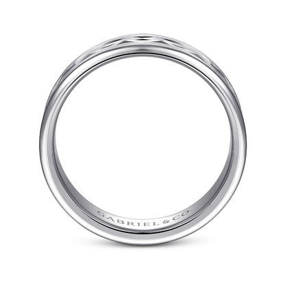 14K White Gold 6mm - Diamond Cut Men's Wedding Band in Satin Finish