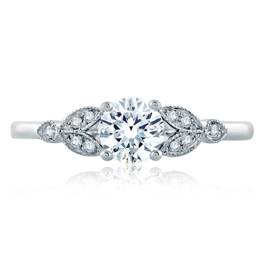 A.Jaffe Floral Milgrain Accent Round Solitaire Diamond Engagement Ring ME1754/55