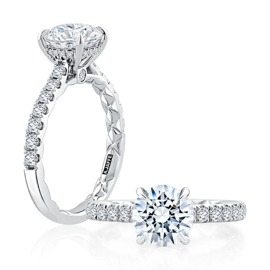 Round Cut Diamond Engagement Ring with a Classic Quilted Pave Band ME2029AQ/197