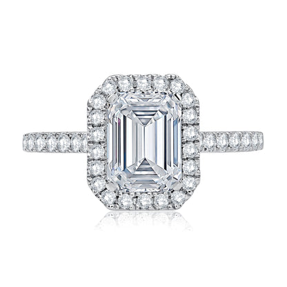 Emerald Cut Diamond Halo Engagement Ring with Quilted Interior ME2051Q/201B